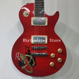 Custom electric guitar, red tiger flame decoration, smoking snake 3D pattern, rosewood fingerboard,2 pickups,