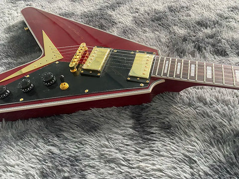 Electric guitar Transparent red color V shape