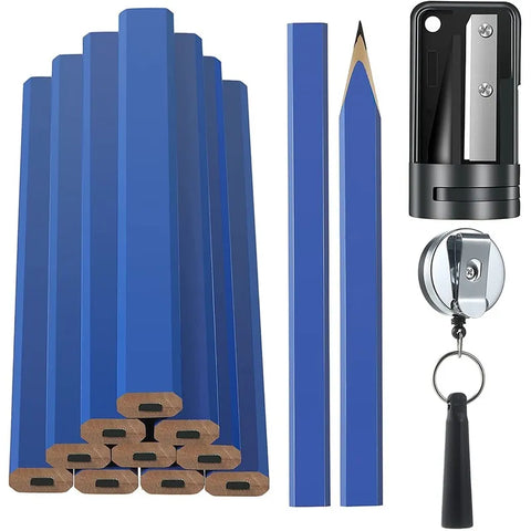 12 Pcs Professional Carpenter Pencils with Pencil Sharpener