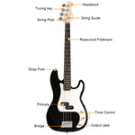 Sonart Full Size Electric Bass Guitar 4 String w/ Strap Guitar Bag Amp Cord  GF34526